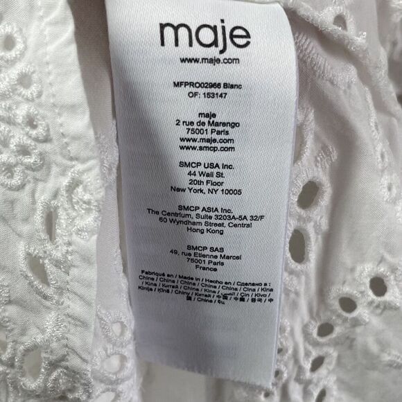 MAJE Rapala Dress Women 40 Large Eyelet Mini A-Line White Lined Pockets Viscose - Picture 15 of 16